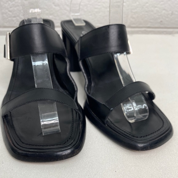 Gucci Black Leather Double Strap Block Heel Slides Sandals women’s size 7.5 - Picture 4 of 12